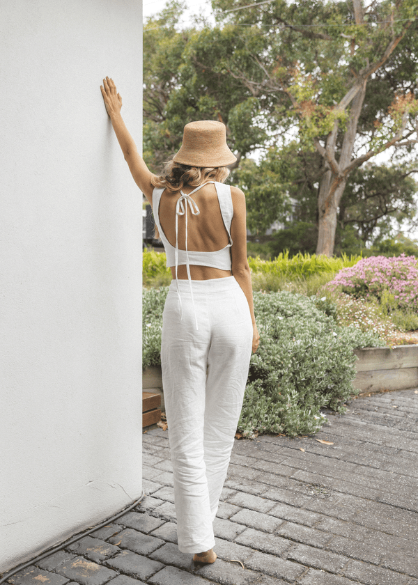 Ballina Trouser made locally in Vancouver, Canada using 100% hemp. Matching set paired with our Eden Tank.