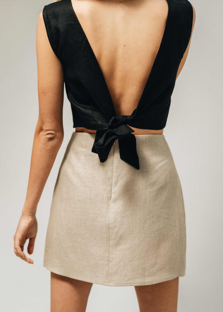 The Sienna Mini in Oat. The perfect basic mini skirt to go with every outfit.