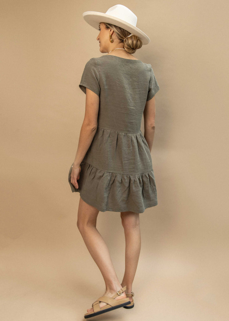 Backside of the Elwood Mini Dress in Palm. Handmade in Vancouver, BC.