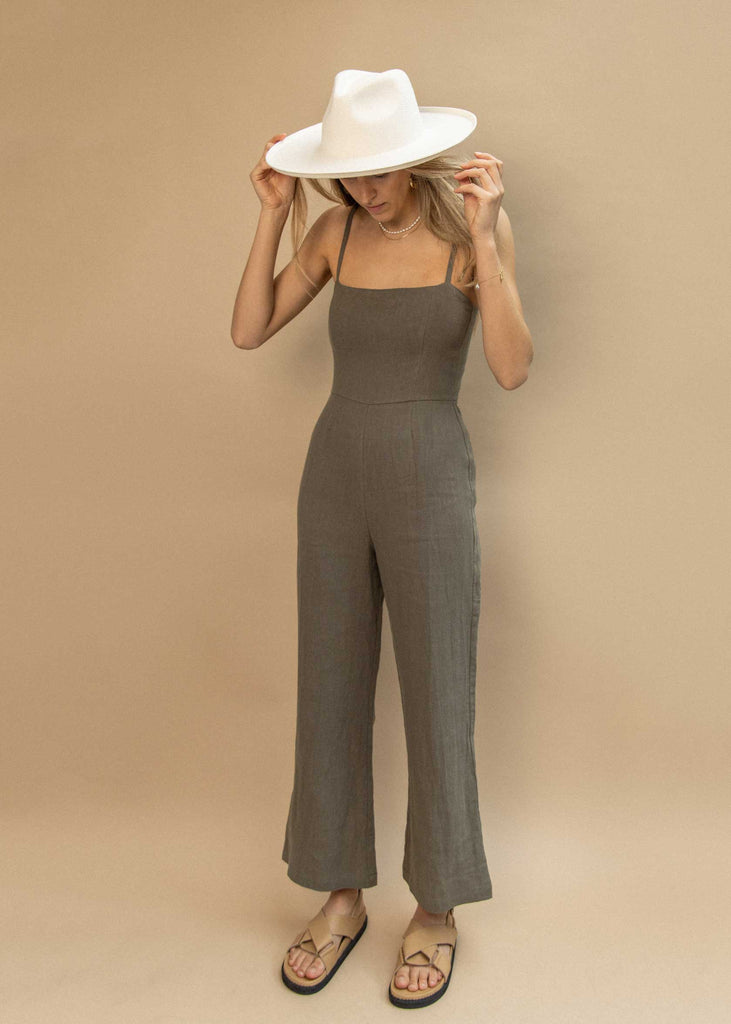 The Marlo Jumpsuit in Palm, shot in our studio in Vancouver, BC.
